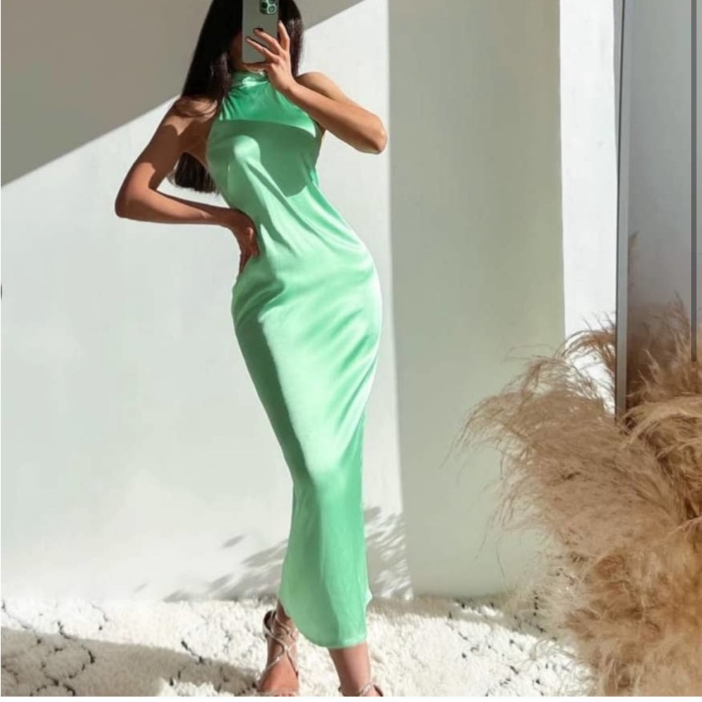 Zara halter green backless dress